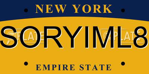 SORYIML8 New York License Plate