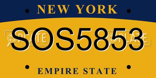 SOS5853 New York License Plate