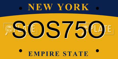 SOS75O New York License Plate