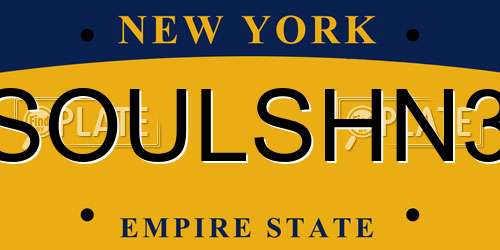 SOULSHN3 New York License Plate