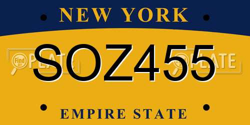 SOZ455 New York License Plate