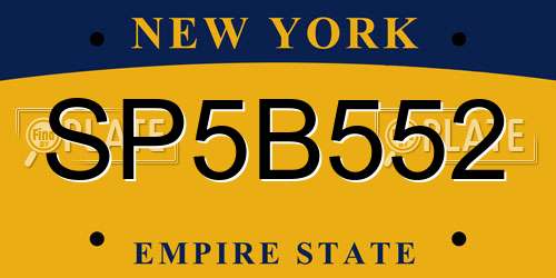 SP5B552 New York License Plate