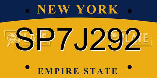 SP7J292 New York License Plate