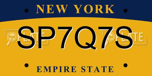 SP7Q7S New York License Plate