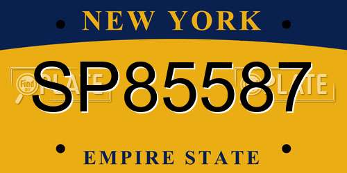 SP85587 New York License Plate