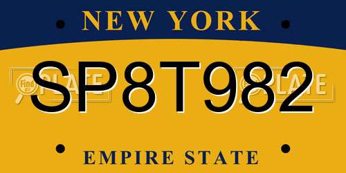 SP8T982 New York License Plate