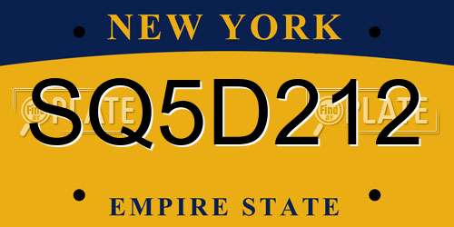 SQ5D212 New York License Plate
