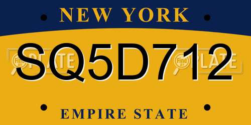 SQ5D712 New York License Plate