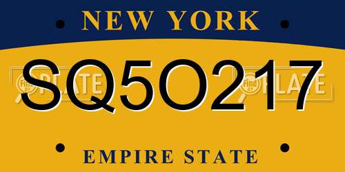 SQ5O217 New York License Plate