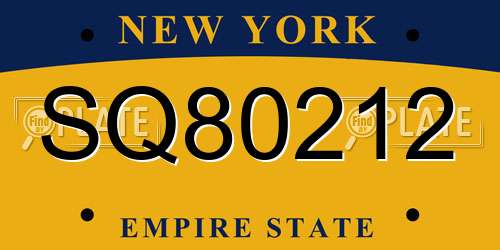 SQ80212 New York License Plate