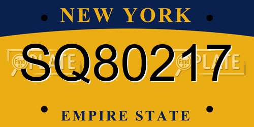 SQ80217 New York License Plate