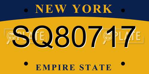 SQ80717 New York License Plate