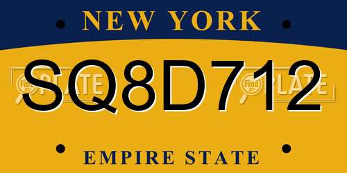 SQ8D712 New York License Plate