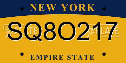 SQ8O217 New York License Plate