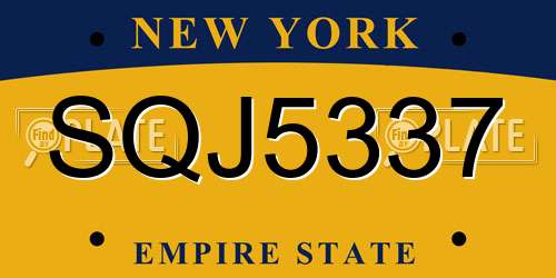 SQJ5337 New York License Plate
