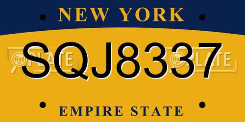 SQJ8337 New York License Plate