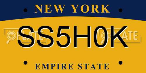 SS5H0K New York License Plate