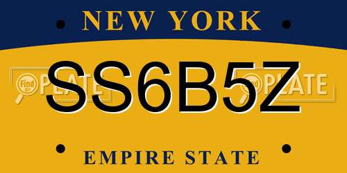 SS6B5Z New York License Plate