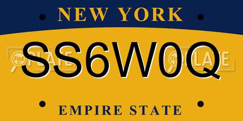SS6W0Q New York License Plate