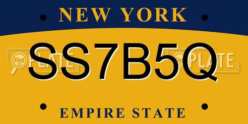 SS7B5Q New York License Plate