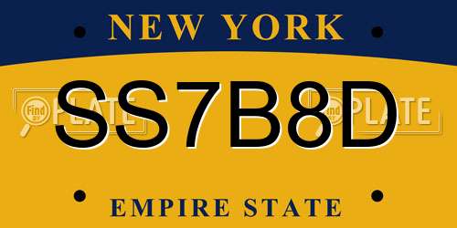 SS7B8D New York License Plate