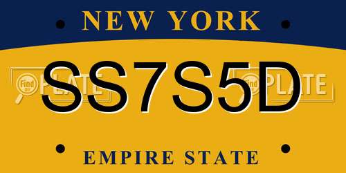 SS7S5D New York License Plate