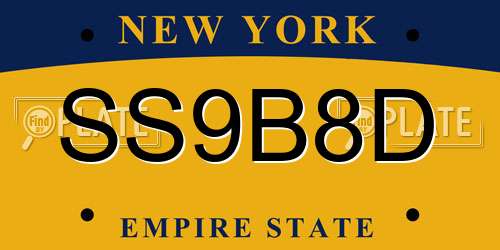 SS9B8D New York License Plate