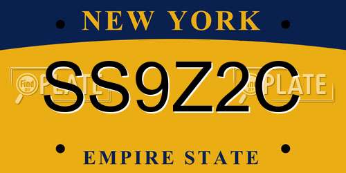 SS9Z2C New York License Plate