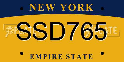 SSD765 New York License Plate