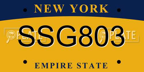 SSG803 New York License Plate