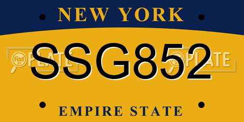 SSG852 New York License Plate