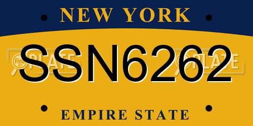 SSN6262 New York License Plate