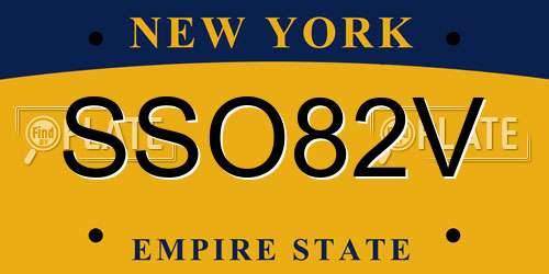 SSO82V New York License Plate