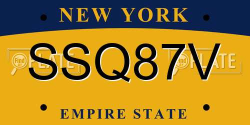 SSQ87V New York License Plate