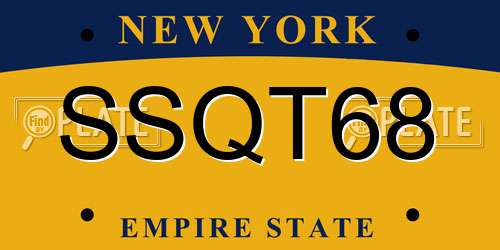 SSQT68 New York License Plate