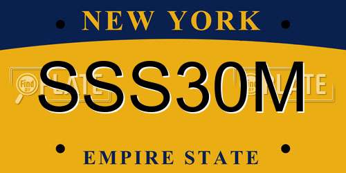 SSS30M New York License Plate