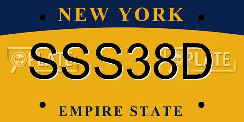 SSS38D New York License Plate
