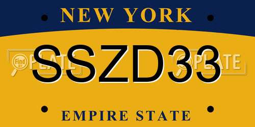 SSZD33 New York License Plate