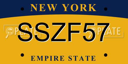 SSZF57 New York License Plate