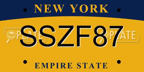 SSZF87 New York License Plate