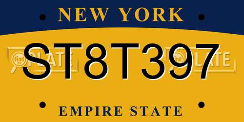 ST8T397 New York License Plate