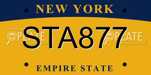 STA877 New York License Plate