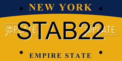 STAB22 New York License Plate
