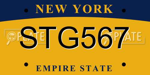 STG567 New York License Plate