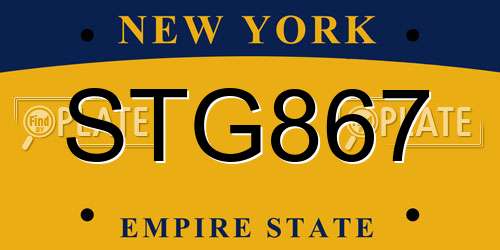 STG867 New York License Plate