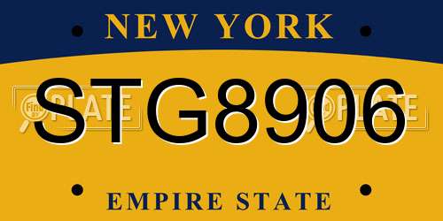 STG8906 New York License Plate