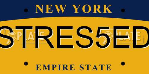 STRES5ED New York License Plate