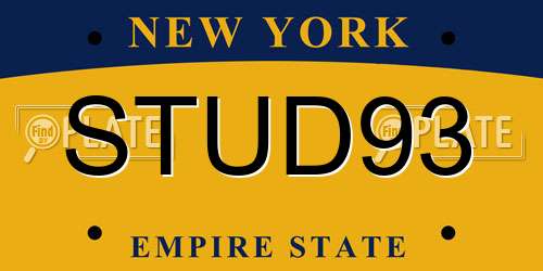 STUD93 New York License Plate