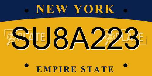 SU8A223 New York License Plate