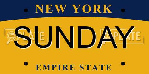SUNDAY New York License Plate